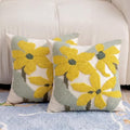 Summer Floral Throw Pillow Covers 18x18 Inch Set of 2, Chenille Embroidered Pillowcase with 3D Tufted Yellow Flowers Sage Green Leaves, Boho Decorative Cushion Covers for Couch Sofa Bed by CITYJUN