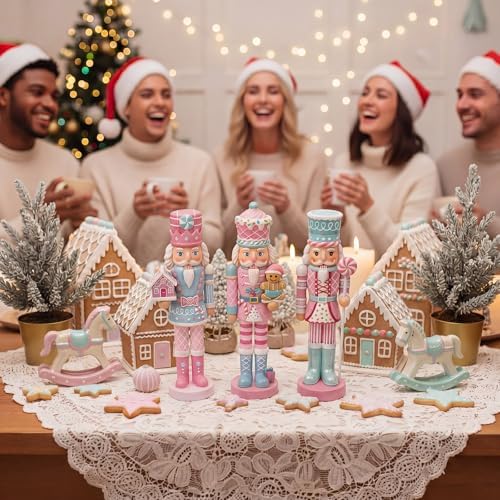 Simgoing 3 Pcs Pastel Christmas Nutcracker Gingerbread Resin Nutcrackers - Image 6