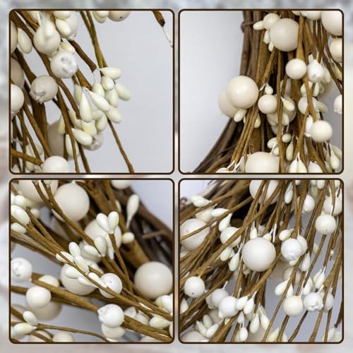 Artificial Winter Wreaths for Front Door 20 Inches White Wreath Rustic White Berry Twig Wreath for Indoors Porch Windows Wall Outdoor Christmas Celebration - Image 7