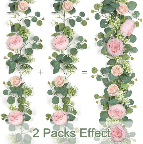 Artificial Eucalyptus Flower Garlands, Light Pink, 4PCS - Image 4