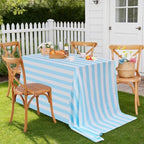 2 Pack Striped Tablecloth 57x84 Inch Light Blue and White Tablecloth by Fanqisi