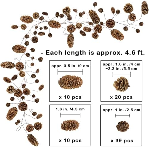 Winlyn 2 Pack Rustic Natural Pinecone Garland 4.6ft Hanging Pinecones Vine Assorted Dried Pine Cones String for Farmhouse Home Thanksgiving Christmas Holiday Woodland Backdrop Wreath Table Centerpiece - Image 2