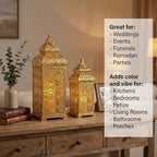 Vela Lanterns Decorative Indoor Moroccan Candle Holders, Gold, Set of 2 - Image 4