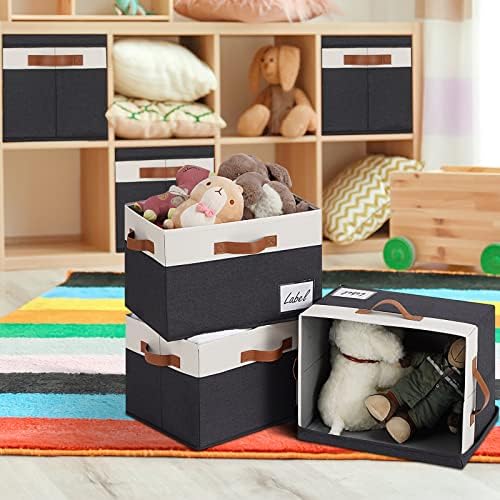 GhvyenntteS Large Storage Bins with Lids (3 Pack), Storage Baskets with Lid and Label Window, Foldable Fabric Storage Boxes with 3 Handles for Home Office College Dorms (Black, 15" x 11" x 9.7") - Image 6