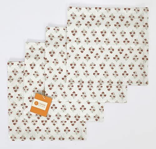 TARAN LIVING Cotton Cloth Napkins Natural Reusable Fall Dinner Napkins Reusable Machine Washable Fabric for Events, Gift, Home Decor - 18"x18" - Set of 12 (Brown Floral (Pack of 12), 18x18 Inchs) - Image 4