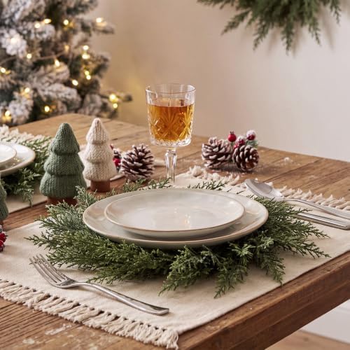 Christmas Placemat Set of 6 Artificial Cypress Leaf Wreath Charger - Image 3