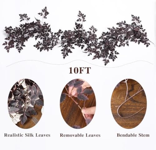 Mizii 10FT Artificial Vines Garlands Burgundy Faux Cimicifuga Vine Garland Silk Leaves Greenery Hanging Plants Fall Decoration for Table Centerpieces Mantle Room Thanksgiving Halloween Decor (10 FT) - Image 2
