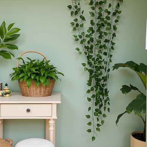 60 Pack 420 Feet Fake Greenery Hanging Garland, Artificial Ivy Leaf Plants, Vine Leaves, Flowers Foliage for Bedroom Garden Wall Decor - Image 6