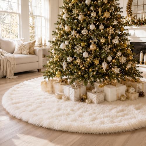 YEAHOME Christmas Tree Skirt, 72 Inch White Soft Faux Fur Tree Skirts Plush Christmas Decorations, White Ornaments Christmas Tree Skirts Xmas Decorations Indoor Holiday Party Decor by YEAHOME