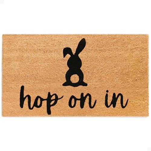THEODORE MAGNUS Easter Door Mat - Welcome Mat for Front Door with Non-Slip Backing - Durable Doormat - Perfect for Outside Entrance and Entryway Matt - Outdoor/Indoor - hop on in - 17" x 30" by TheodoreMagnus