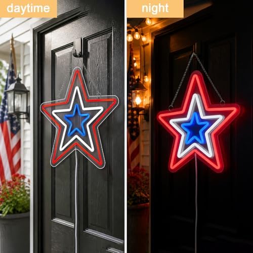 4th of July Patriotic Decorations Red White and Blue Memorial Day Decor Star Neon Sign 12.2 In Acrylic Star Lights for Independence Day Fourth of July Decor for Home Holiday Decor - Image 5