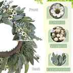 26 Inches Large Eucalyptus Spring Wreaths for Front Door,Artificial Greenery Summer Wreath with Berries White Flower Daisy,Easter Valentines Farmhouse Porch Wall Home Indoor Outdoor Décor - Image 2