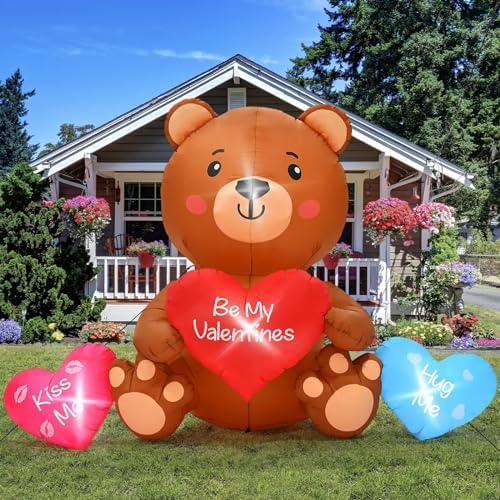 10 FT Valentines Day Inflatables, Blow Up Sitting Bear with Heart, Romantic Valentine's Day Yard Decorations with Build-in LED Lights for Anniversary Weddings Proposal Celebration Home Garden Decor by Melisheer