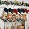 LUBOT 6 Pack Christmas Stockings Set of 6 Large Family Xmas Stocking Embroidered 20" Rustic Traditional Classic Retro Vintage Fireplace Hanging Holiday Decor by LUBOT