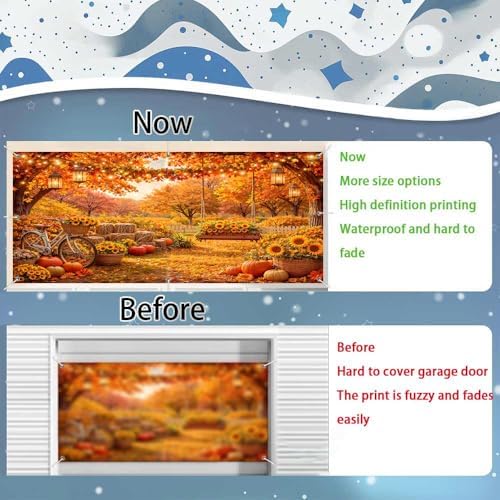 13X6Ft Fall Garage Door Banner Autumn Pumpkin Hanging Backdrop Hay Leaves Door Cover Fall Thanksgiving Wall Decorations Photo Background for Home Party Outdoor Yard Holiday - Image 6