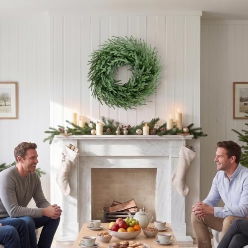 Yaheetech 26" Norfolk Pine Wreath Real Touch Xmas Wreath for Front Door - Image 2
