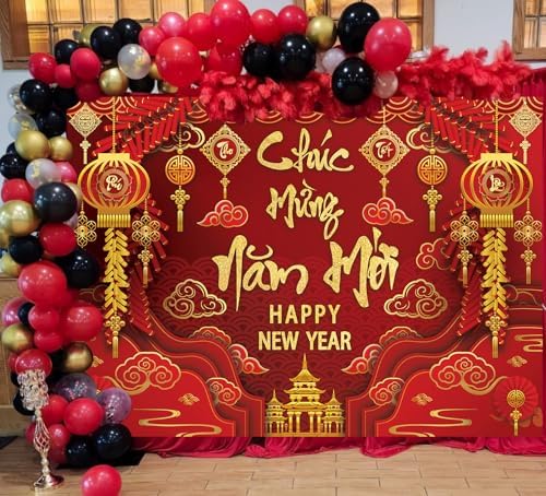 2026 Happy Vietnamese New Year Backdrop 8x6FT Vietnamese Lunar New Year Photography Background 2026 TET Decorations Kids Family Photoshoot Studio Props - Image 4