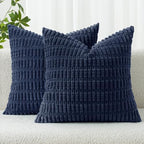 MIULEE Euro Sham Corduroy Decorative Throw Pillow Covers 24x24 Navy Blue by MIULEE