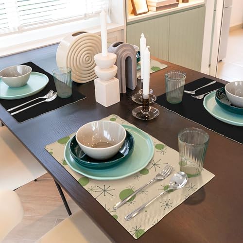 70s Decorative Placemats Set of 6, Atomic Starlight Mid-Century Modern Background Element Design, Washable, Waterproof, Heat Resistant, 12x18 Inches - Image 4