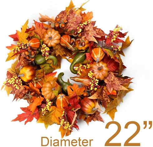 HomeKaren Fall Wreaths for Front Door 22 inch, Fall Door Wreath with Pumpkin, Maple Leaves Autumn Thanksgiving Harvest Festival Decorations Indoor and Outdoor - Image 2