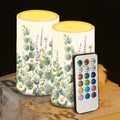 Floral Leaves Flameless Candles 2 Pack 6 x 3 inch Battery Operated Candles with Multicolor Timer Remote Control LED Fake Candles for Warm Light Dinner Table Home Decor by WelcometoLuarisgur