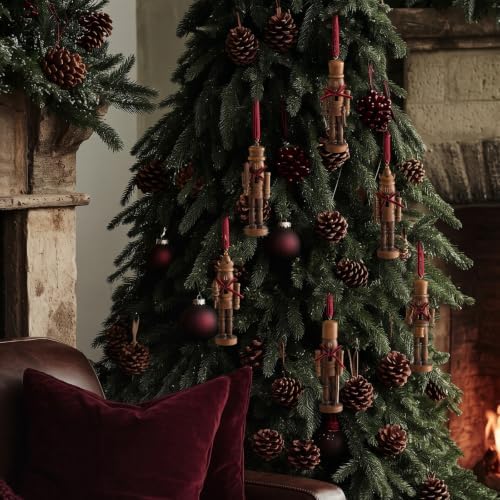 Amyhill 12 Pack Christmas Nutcracker Ornaments 5 Inch Rustic Wood Nutcracker Soldier Figurines with Velvet Bow and Hanging String Vintage Tree Decorations for Christmas Tree Mantle Holiday Decor - Image 4