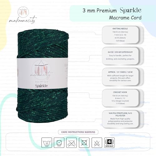 Makromecity Sparkle 2 Skeins of Polypropylene Macrame Cord 3mm x 131 Yards (394 feet) Premium Polyester Macrame Cord for Macrame Art & Crafts for Wall Hangings, Bags, Underplate, Rug - Image 3