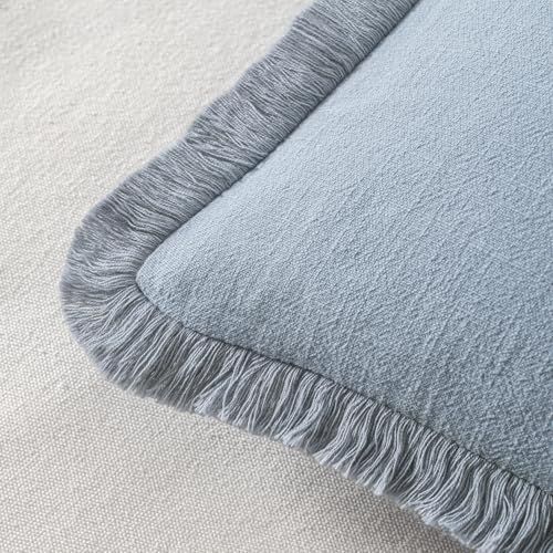 MIULEE Linen Fringe Decorative Euro Throw Pillow Covers Light Blue 22x22 - Image 3