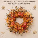Artificial Fall Wreath 22 Inch Fall Wreaths for Front Door with Orange Pumpkins Berries Daisies Eucalyptus Leaves Autumn Door Wreaths for Thanksgiving Harvest Festival Wall Porch Farmhouse - Image 3