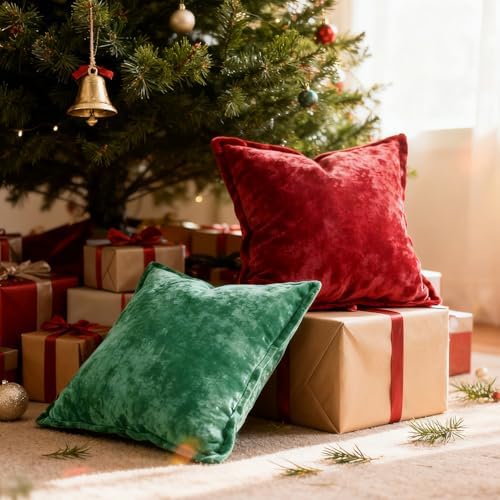 Greek Velvet Euro Sham Covers Set of 2 26x26 Luxury Soft Solid Pillow Covers for Living Room Bedroom Yard,Green - Image 3