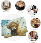 Farmhouse Highland Cow Placemats Set of 6 Rustic Animal Table Mats Farm Butterfly Place Mats Decor Imitation Linen Heat Resistant Tablecloth for Dining Decoration Kitchen Party Restaurants 12''x18'' - Image 7