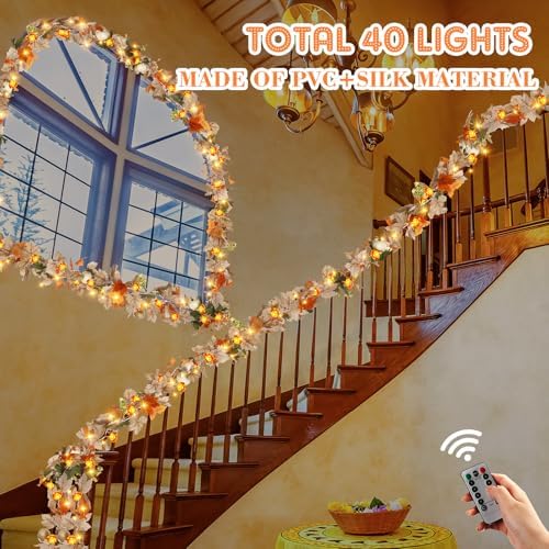 VIHOSE 2 Pack Fall Maple Leaves Thanksgiving Garland 11.5ft, White - Image 6