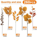 lovemoon 260 Pcs Fall Mixed Greenery Artificial Eucalyptus Stems, Orange - Image 3