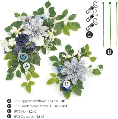 Wedding Decor (Pack of 2) Welcome Sign Flower Backdrop Garland for Ceremony Reception Wall Easel Home Decoration Entryway Faux Outdoor Board Head Table Decor (Dusty Blue & Navy) - Image 3