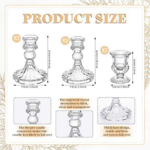 Mumufy 12-piece Clear Glass Candle Holders with Flameless Taper Candles - Image 4