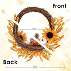 Fall Wreaths, 2 Pack, 20" Front Door Decor, Artificial Sunflower Pumpkin - Image 2