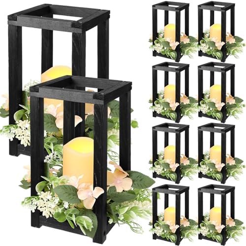 Hushee 30 Pcs Wooden Wedding Lantern Centerpiece Candles Wreaths Set,Black by Hushee