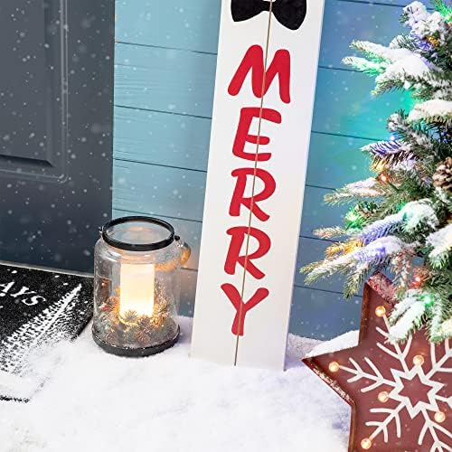 Glitzhome 2 Set 42" H Christmas Welcome Sign Wooden Snowman Santa Vertical Home Wall Decor, Merry Believe Standing Hanging Xmas Porch Decoration for Farmhouse Outdoor Indoor Décor - Image 7