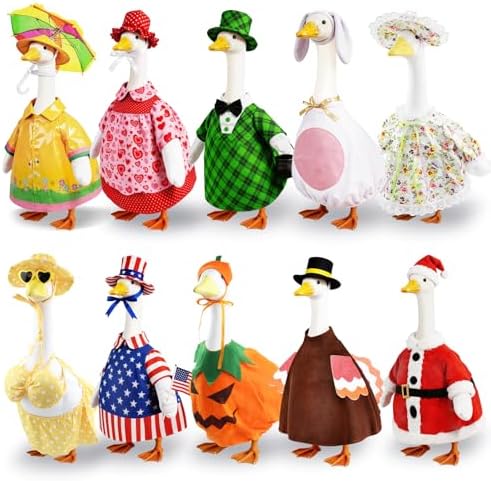 10 Set Porch Goose Outfits for 23" Lawn Goose Statue,All Seasons Goose Clothes Bundle with Valentine St Patrick Easter Spring Floral Raincoat Summer Patriotic Halloween Thanksgiving Christmas Costumes by Kinhzrude