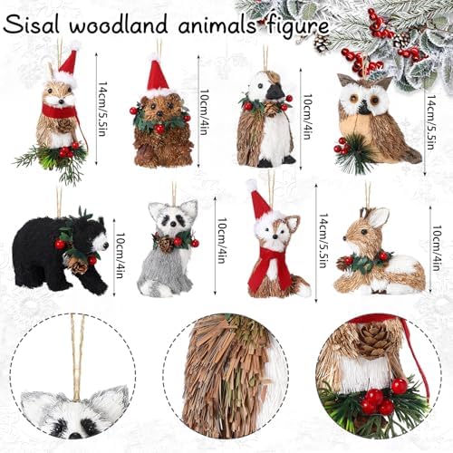 Vercraft 8 Pack Woodland Animal Xmas Ornaments Sisal Straw Rustic, Xmas - Image 2