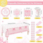 Ceenna 452 Pcs 50 Guests Pink Bow Baby Shower Decoration Girl, Pink Bow Welcome Baby Shower Plate Napkin Cup Tablecloth Cutlery Straw It's a Girl Disposable Tableware for Gender Reveal Party Supply - Image 3