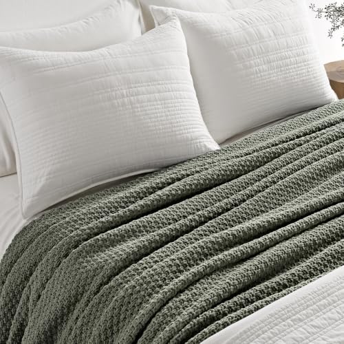 EVERGRACEHOME Chunky Chenille Knit Throw Blanket, 108x92, Dried Thyme Green - Image 2