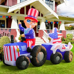 DomKom 6FT Patriotic Independence Day 4th of July Memorial Day Inflatable Outdoor Decoration, Uncle Sam Drive Tractor, LED Lights Holiday Blow Up for Fourth of July Party Garden Yard Lawn Decor - Image 3