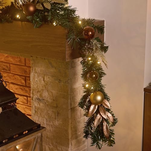 Valery Madelyn 9 Ft Christmas Garland with Lights for Mantle Copper Gold - Image 3