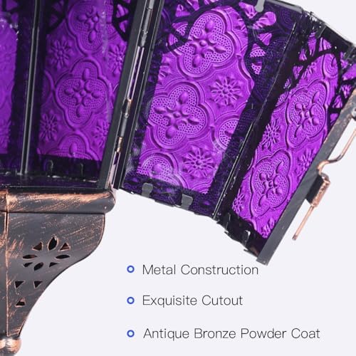 NEEDOMO Halloween Decorative Indoor Hanging Moroccan Lantern, 13.5'' Vintage Metal Candle Holder with 14.8" Chain, Ramadan Lanterns Decorative Indoor Outdoor for Home, Table, Patio, Porch (Purple) - Image 4