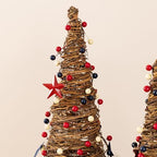 Glitzhome Set of 2 Patriotic Table Tree 4 of July Tabletop Centerpiece Artificial Rattan Stars& Berry Cone Table Tree Decoration for Memorial Day Home Office Table Shelf - Image 4