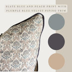Palm & Loom 100% Cotton Linen Cushion Cover - Aira Decorative Throw Pillow Case with Slate Blue & Peach with piping - Modern Traditional Living Room, Bedroom Pillow Cover (Ziya, 20" x 20" (Pack of 1)) - Image 3
