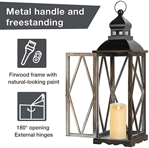 Glitzhome Farmhouse Lanterns Decorative Indoor, 2 Pack Wood/Metal Decorative Candle Lanterns, Vintage Lantern Decor Large Floor Lanterns for Home Decor, Brown (No Glass) - Image 3