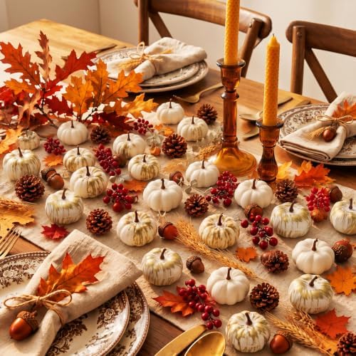 Yookeer 120pcs Fall Mini Pumpkins Artificial Acorn Pine Cone, Vintage Color - Image 3