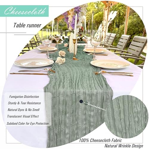 16 Pack Sage Green Cheesecloth Table Runner Rustic Gauze 22 x 108 inch Cheese Cloth Table Runners for Wedding Bridal Shower Birthday Party Table Runner Thanksgiving Christmas Decor - Image 3